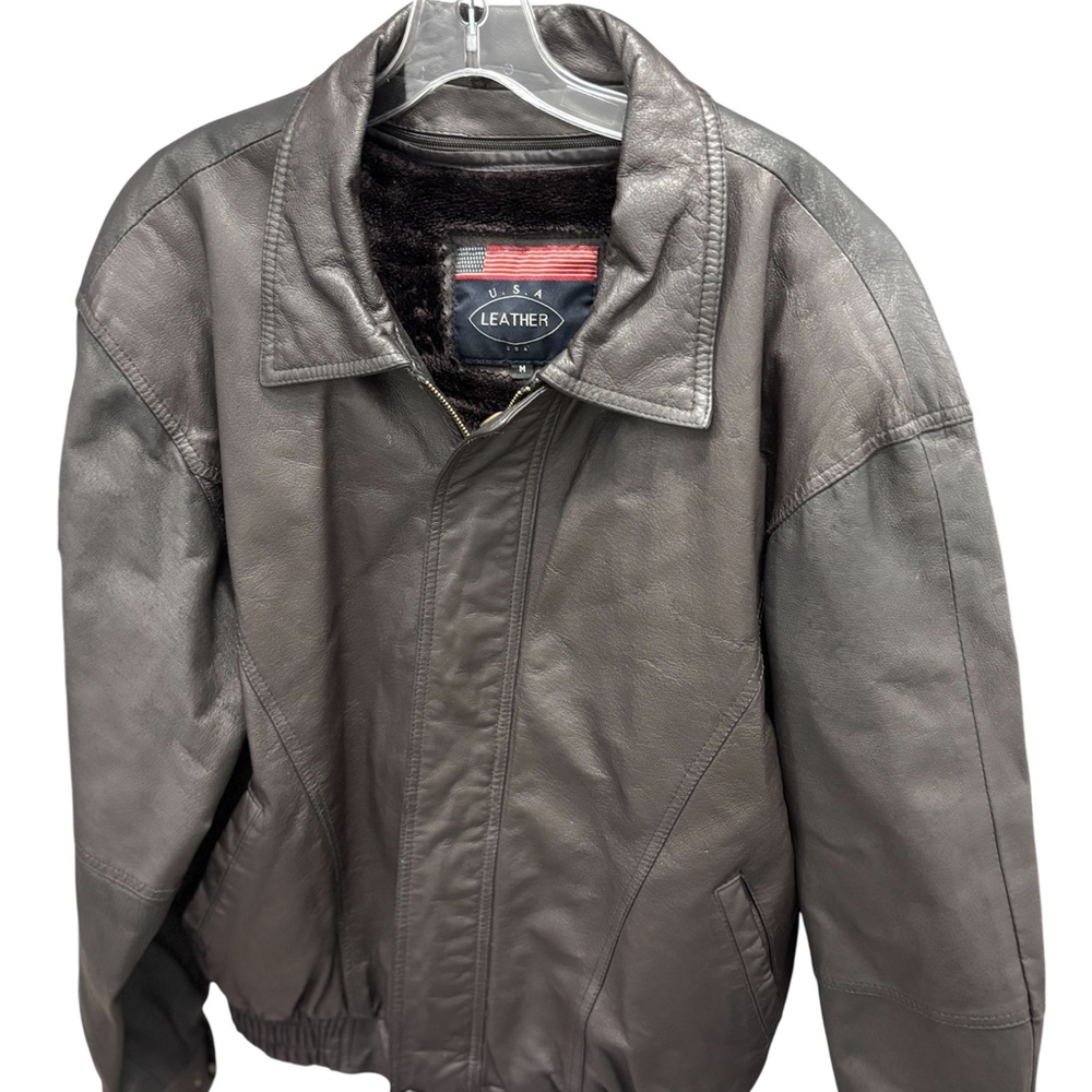 Men's Leather Bomber Jacket - Classic Black Vintage USA